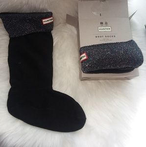 NEW box hunter boot socks tall black glitter sz M